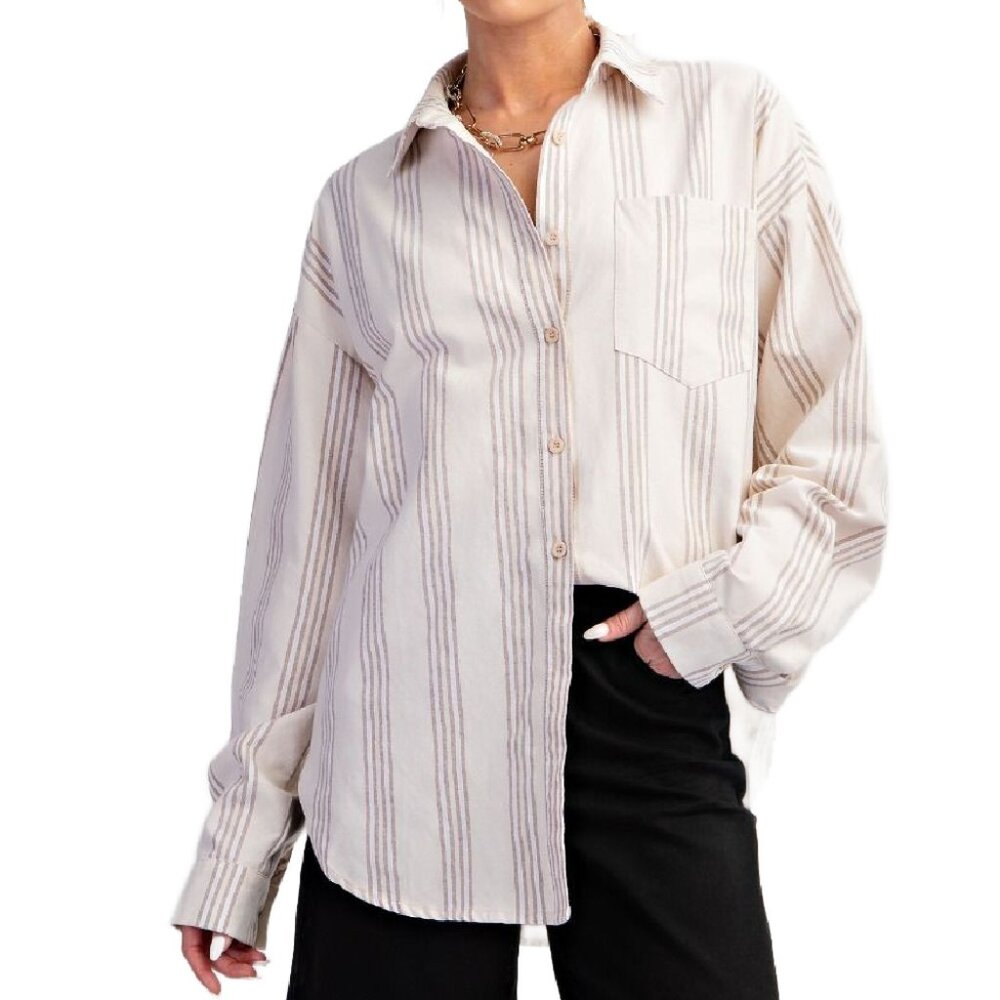 NWT- Women's Easel Plus Size Button Down Pinstripe Shirt